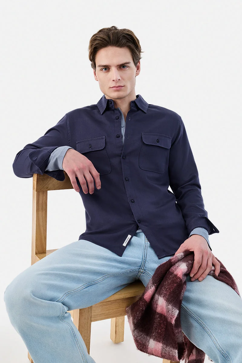 سنيتش Linen Blend Regular Fit Double Pocket Shirt